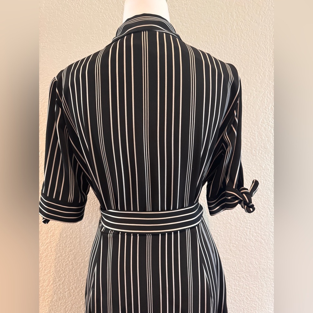 Calvin Klein Striped Black/Silver Midi Button Down Shirt Dress - Size 4 - Picture 4 of 16